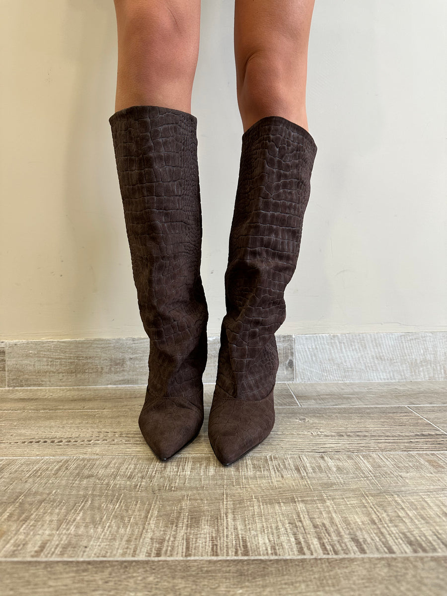 ELISA LANCI Stivale camoscio moro stampa cocco