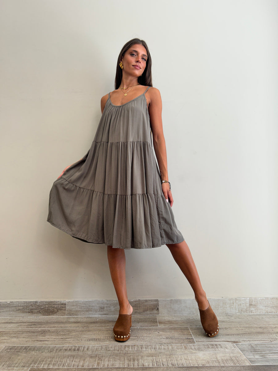 GIPSY INSIDE Abito corto balze verde militare