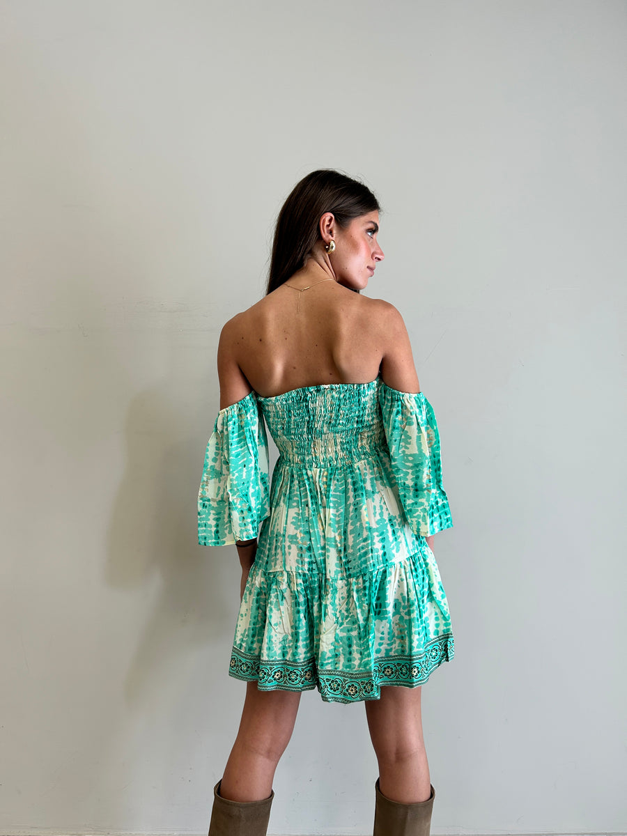 FREELOVE Abito corto WENDY seta Gipsy Verde Acqua