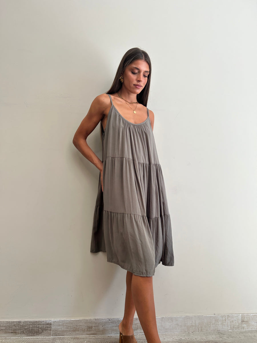 GIPSY INSIDE Abito corto balze verde militare