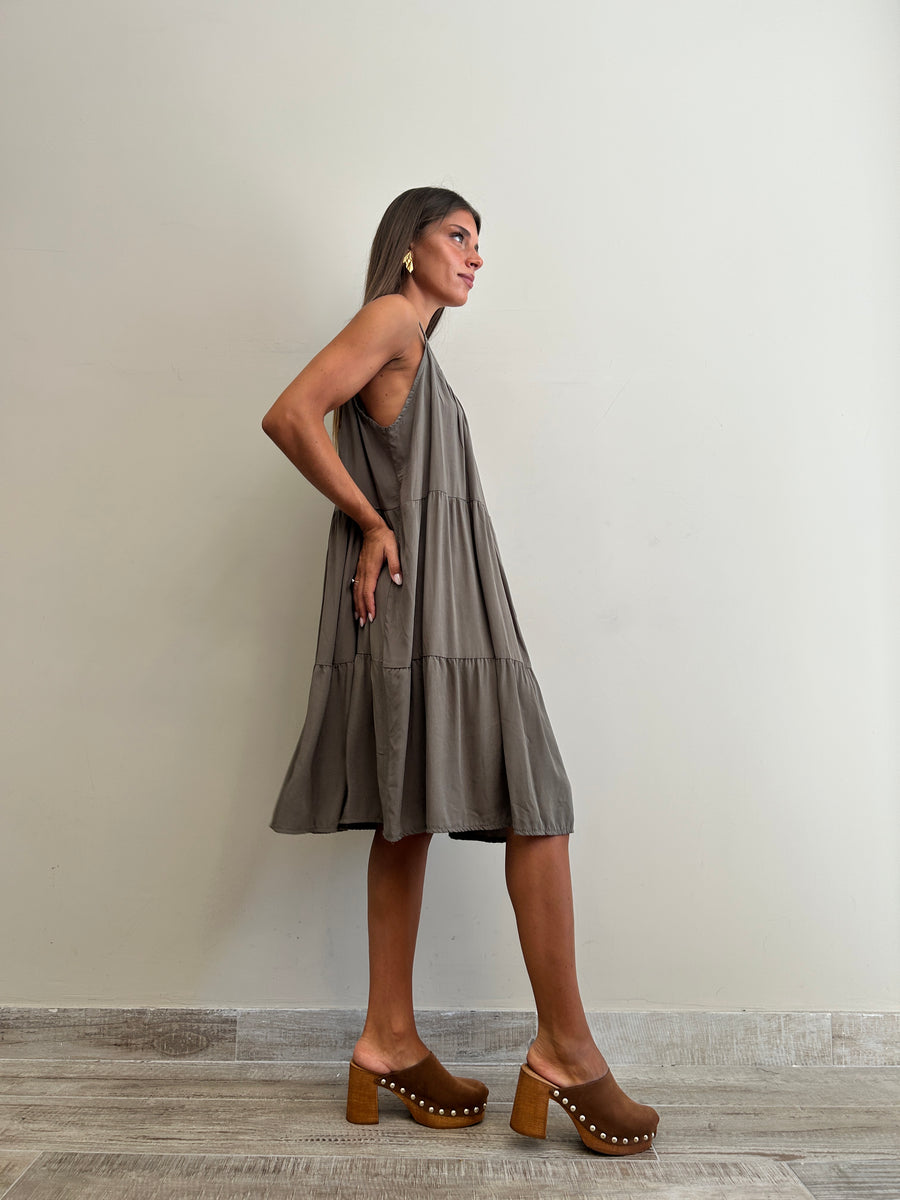 GIPSY INSIDE Abito corto balze verde militare