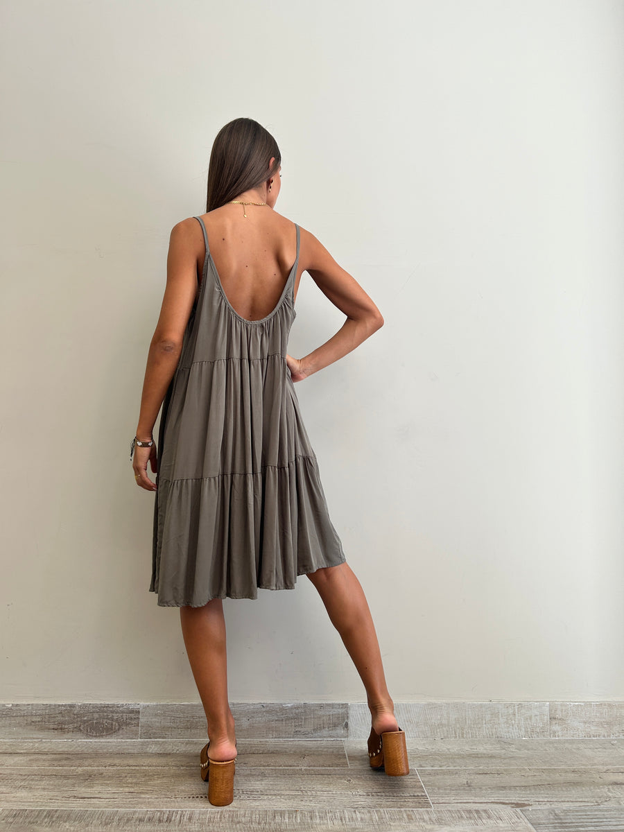 GIPSY INSIDE Abito corto balze verde militare