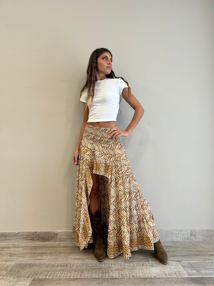 FREELOVE Gonna ASIMMETRICA Seta Boho Sand