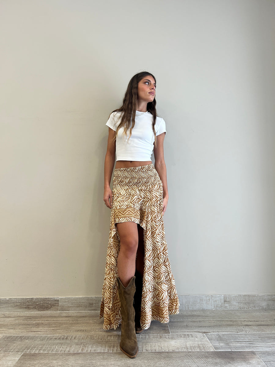 FREELOVE Gonna ASIMMETRICA Seta Boho Sand