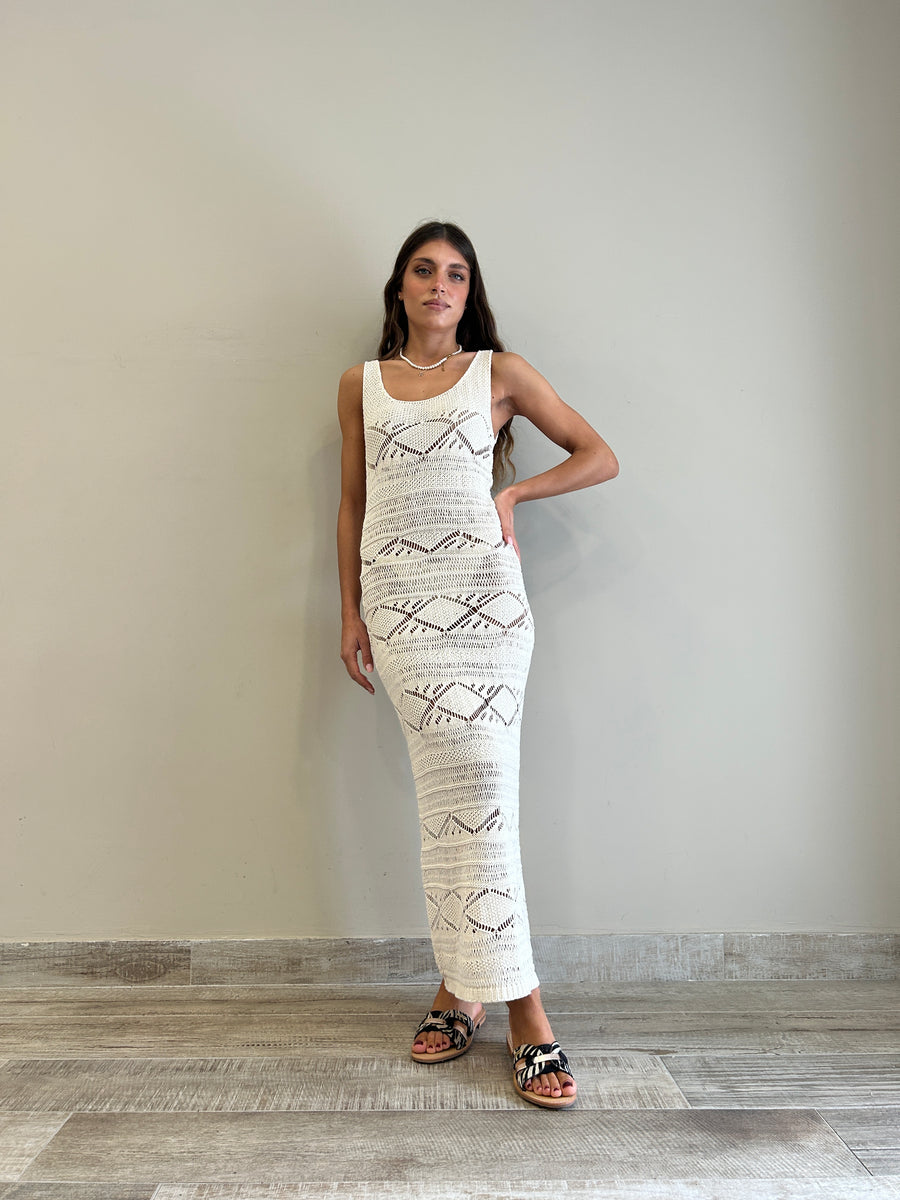 MOTEL Abito lungo crochet panna