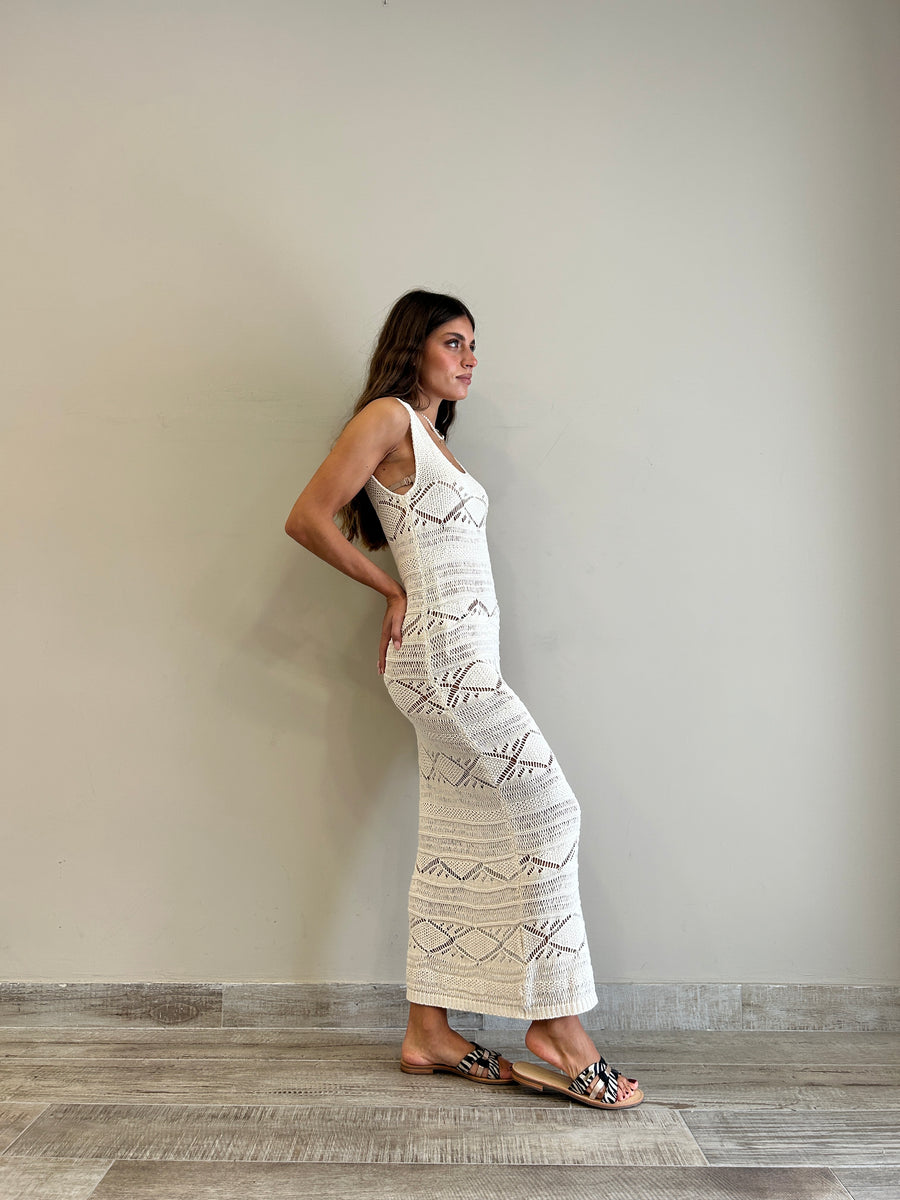 MOTEL Abito lungo crochet panna