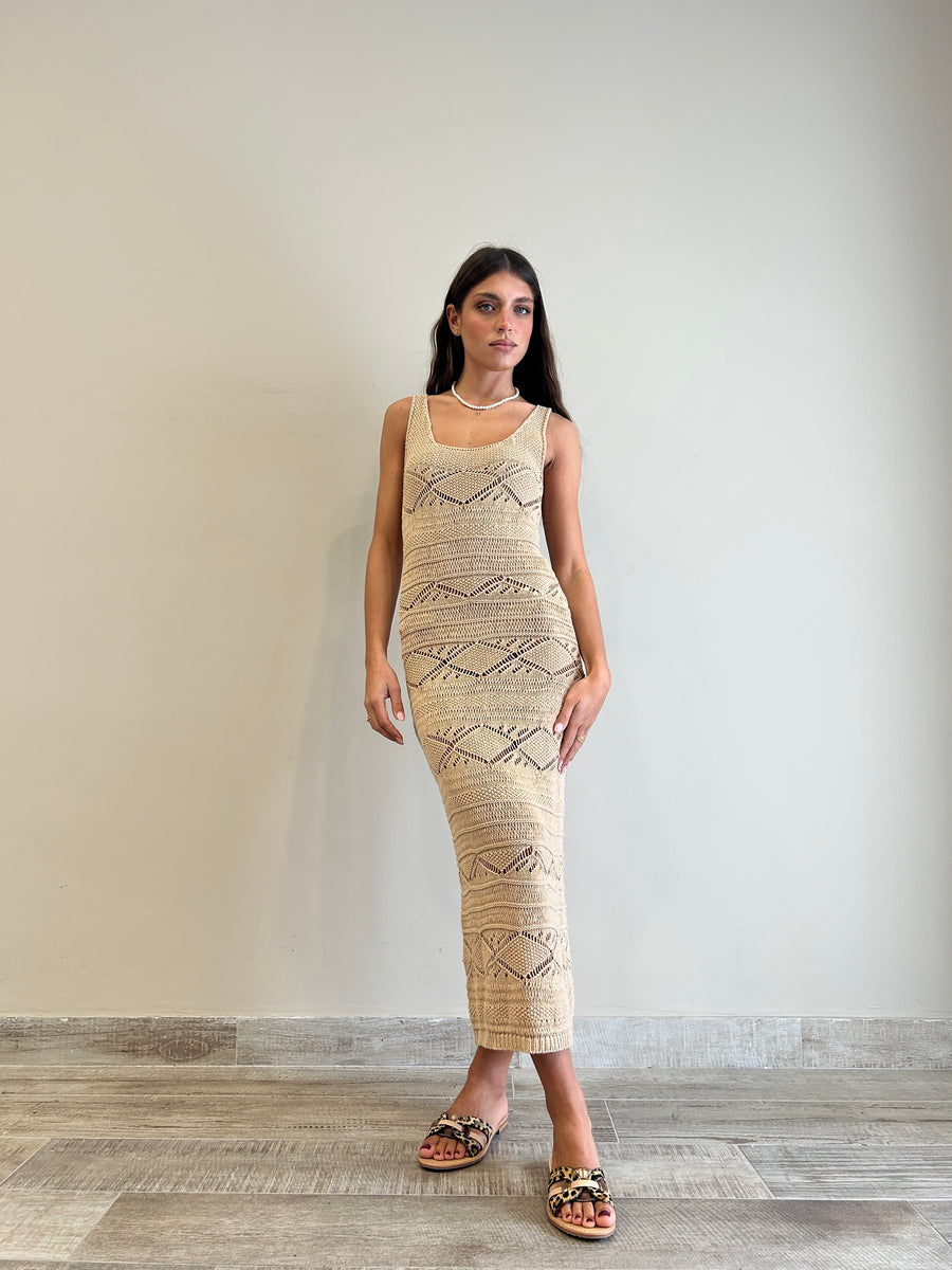 MOTEL Abito lungo crochet sabbia