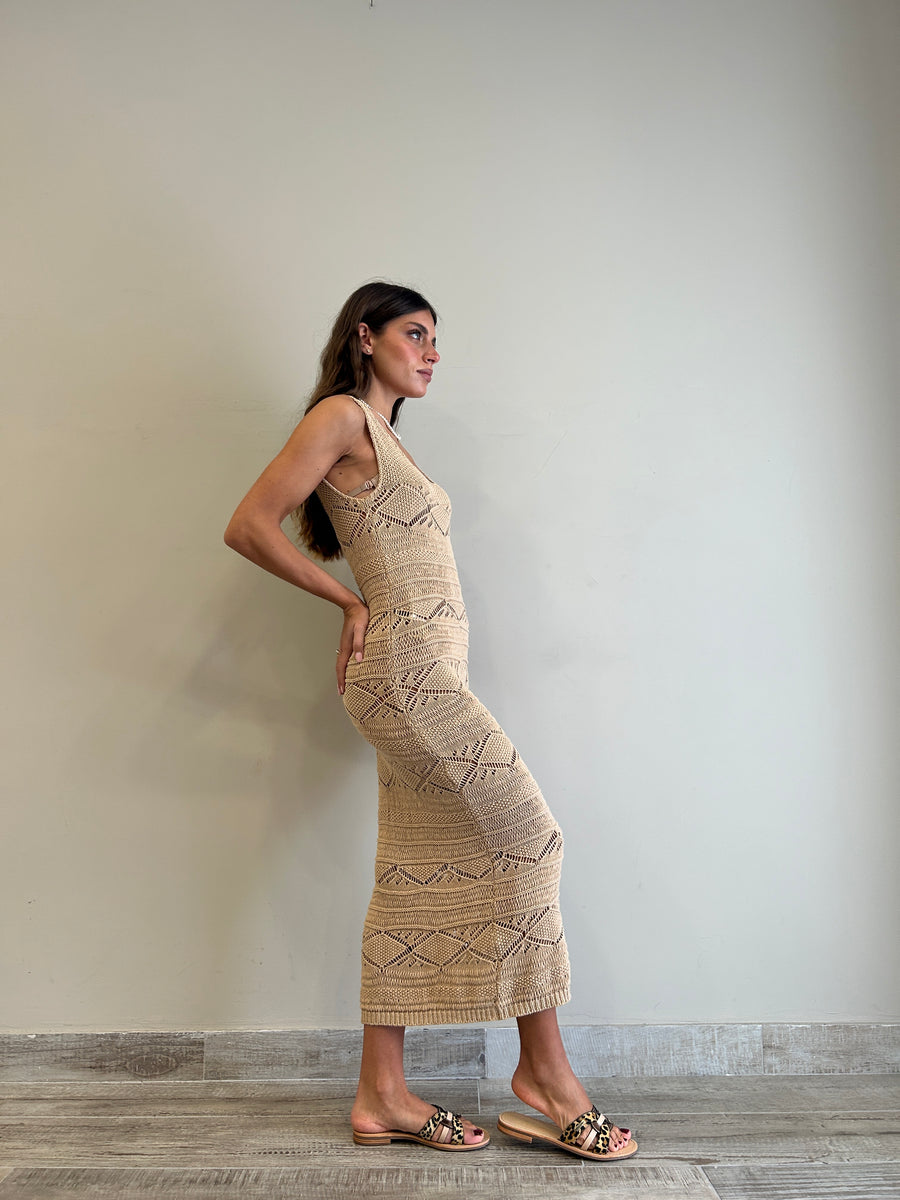 MOTEL Abito lungo crochet sabbia