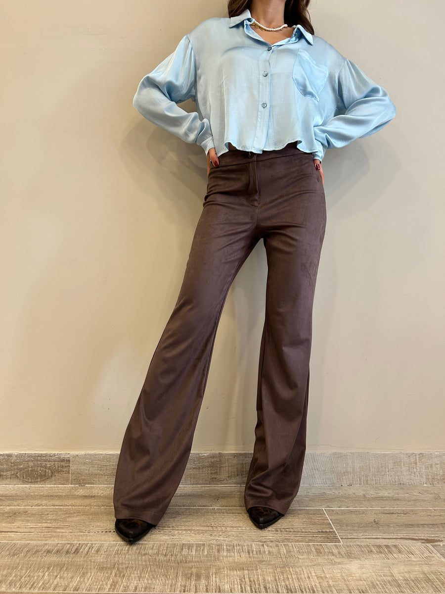 LE STREGHE  Pantalone flare eco daino moro