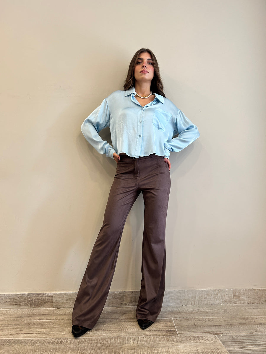 LE STREGHE  Pantalone flare eco daino moro