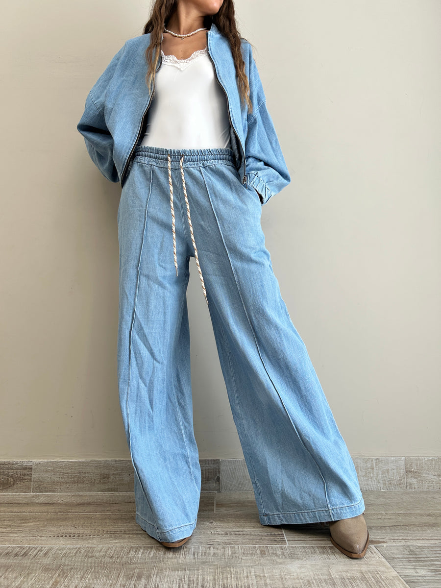 LE STREGHE Pantalone denim palazzo