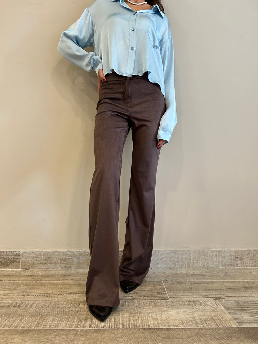 LE STREGHE  Pantalone flare eco daino moro
