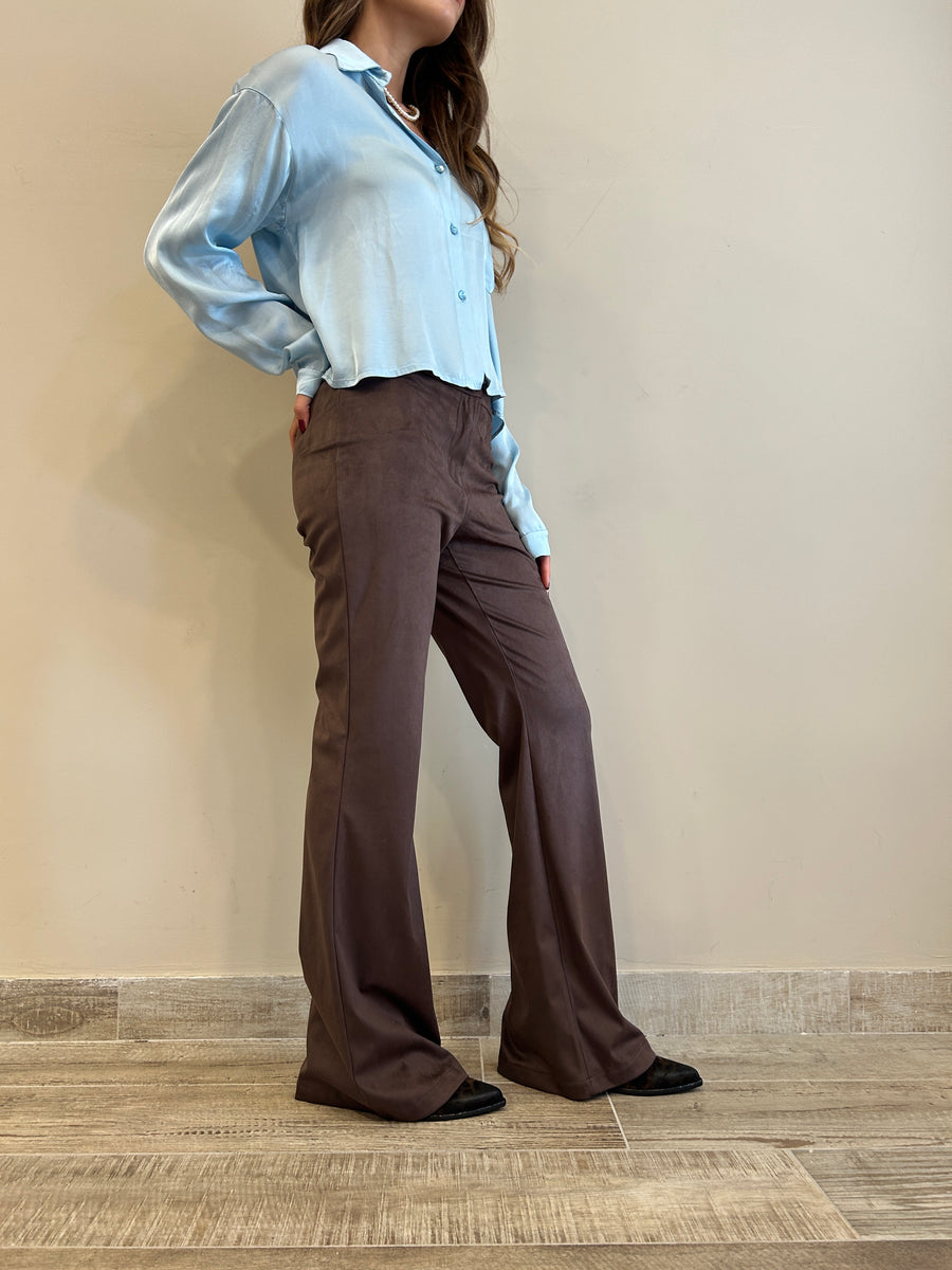 LE STREGHE  Pantalone flare eco daino moro
