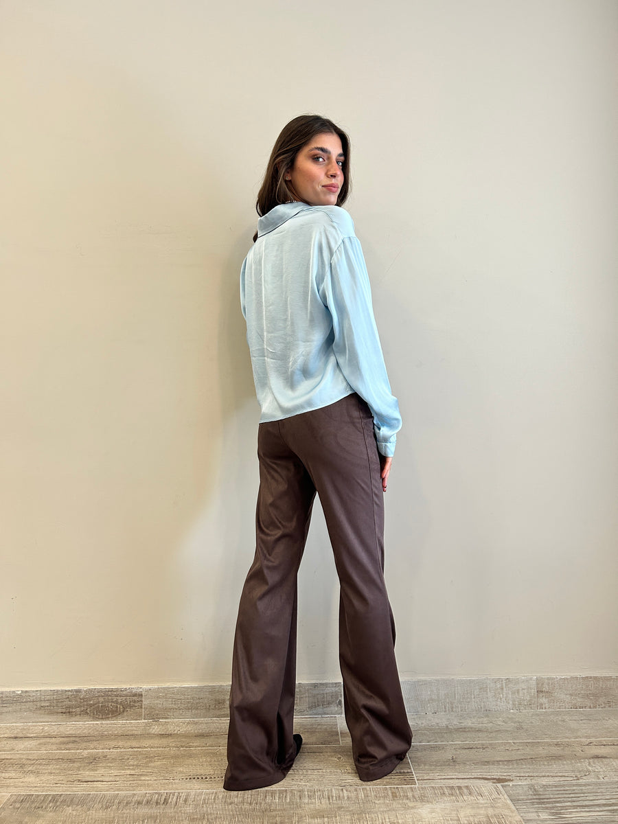 LE STREGHE  Pantalone flare eco daino moro