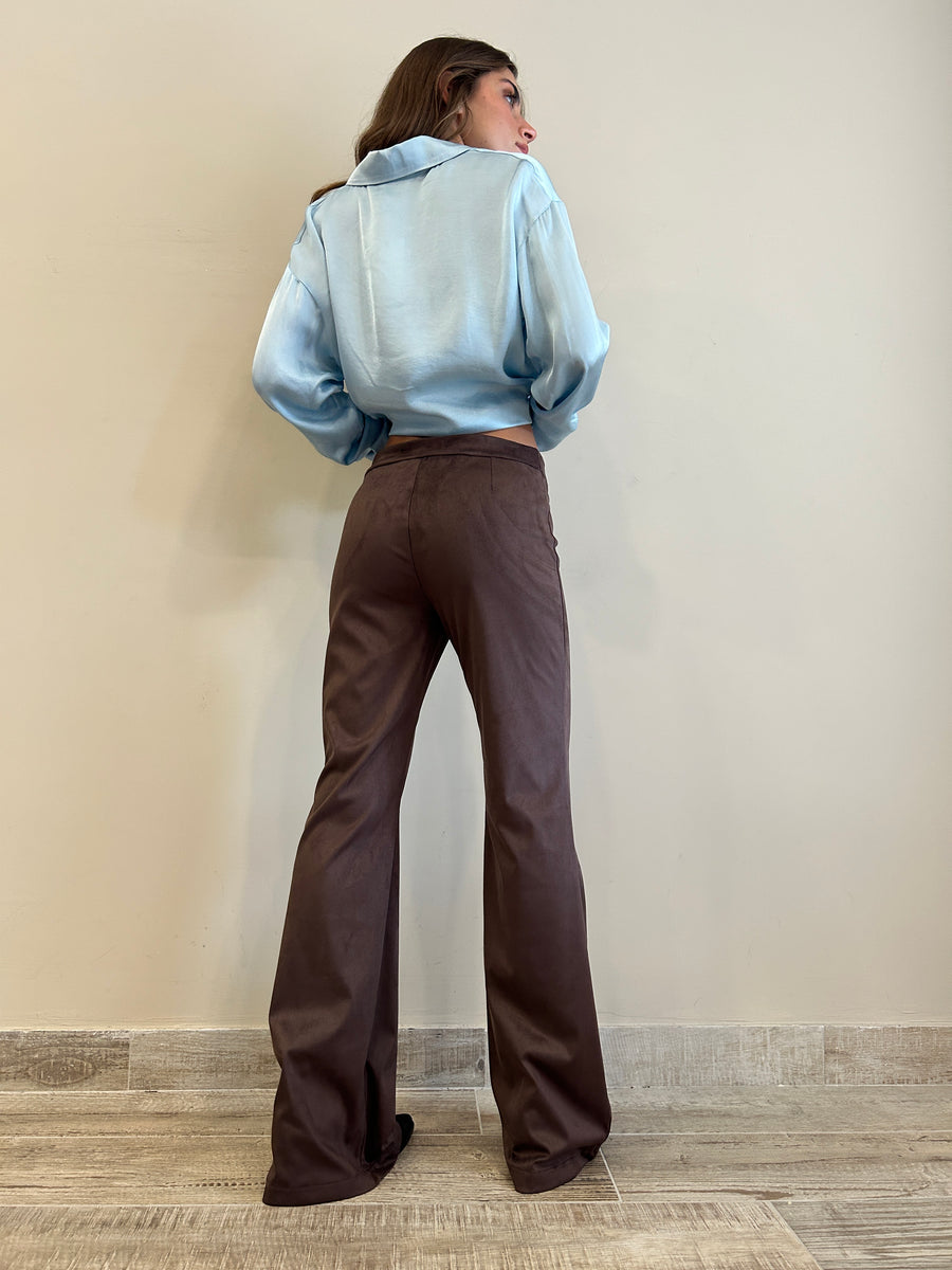 LE STREGHE  Pantalone flare eco daino moro