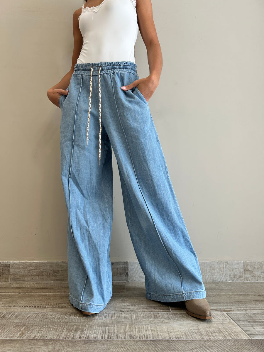 LE STREGHE Pantalone denim palazzo