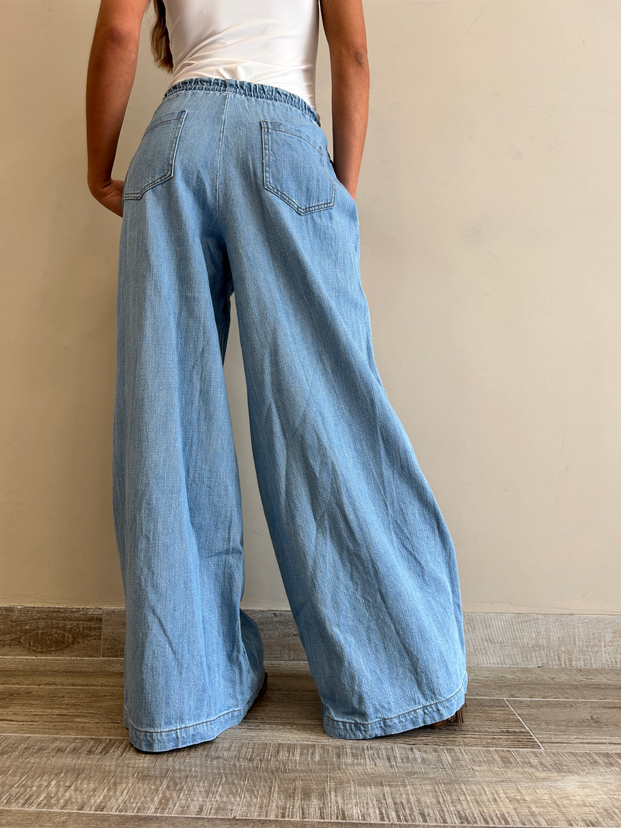 LE STREGHE Pantalone denim palazzo