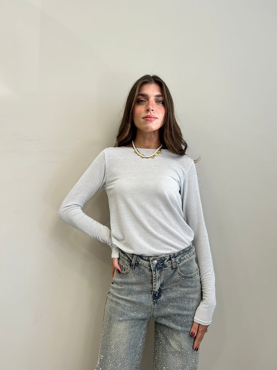 LE STREGHE Maglia lurex argento
