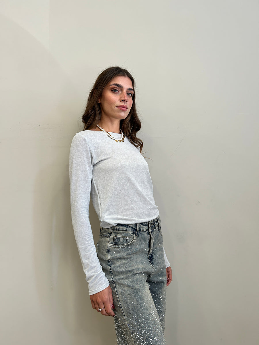 LE STREGHE Maglia lurex argento