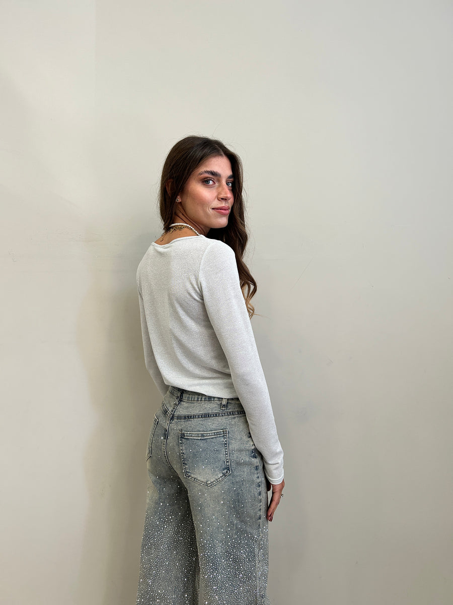 LE STREGHE Maglia lurex argento
