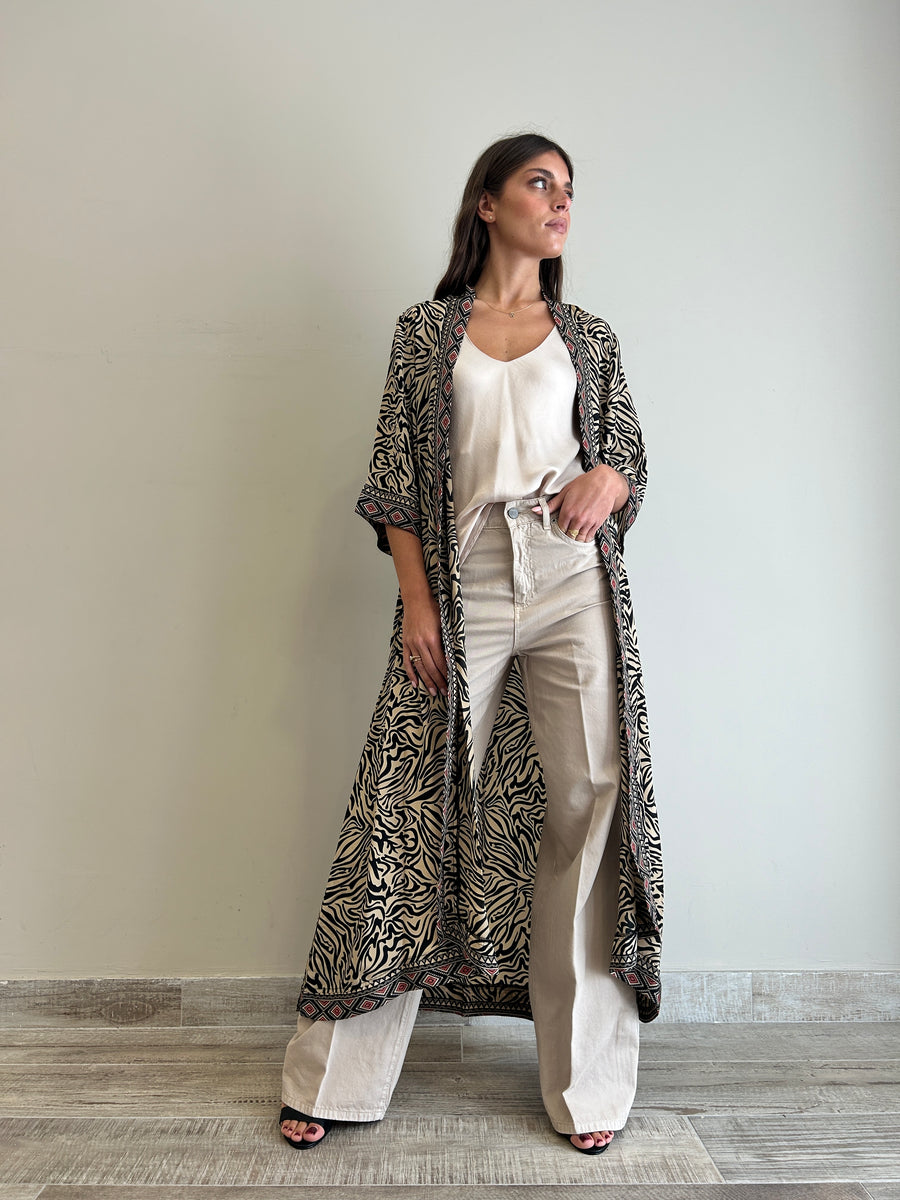 Freelove Kimono Streep Seta Zebra Sand