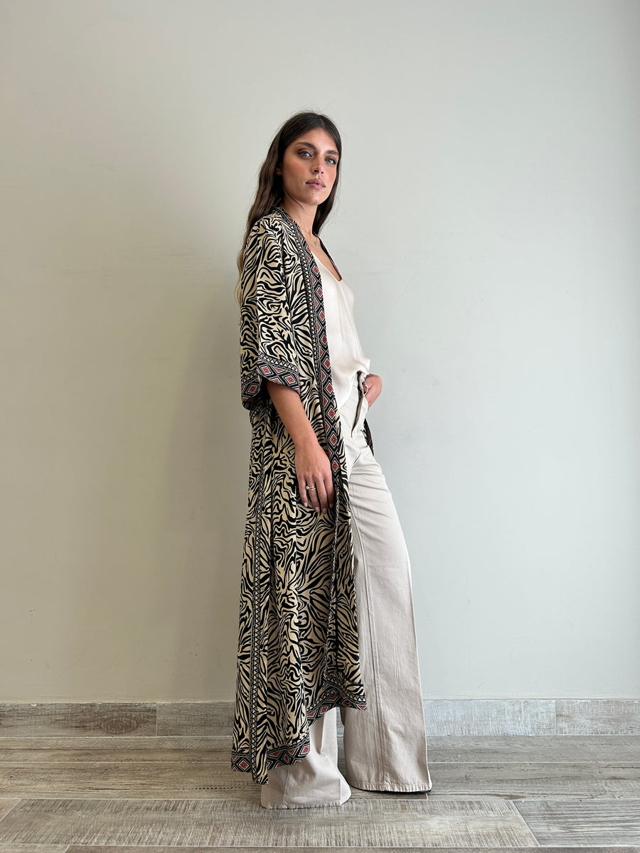 Freelove Kimono Streep Seta Zebra Sand