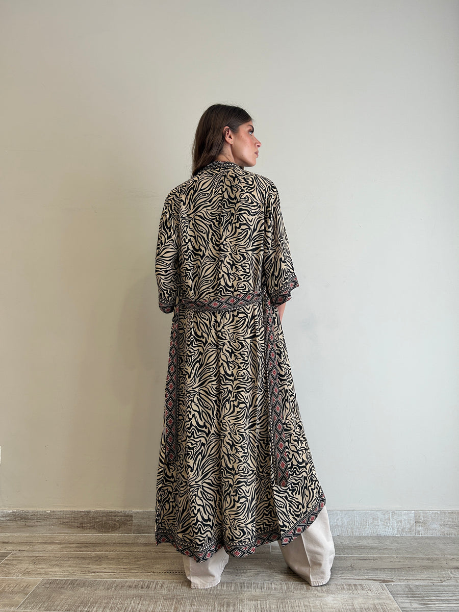 Freelove Kimono Streep Seta Zebra Sand