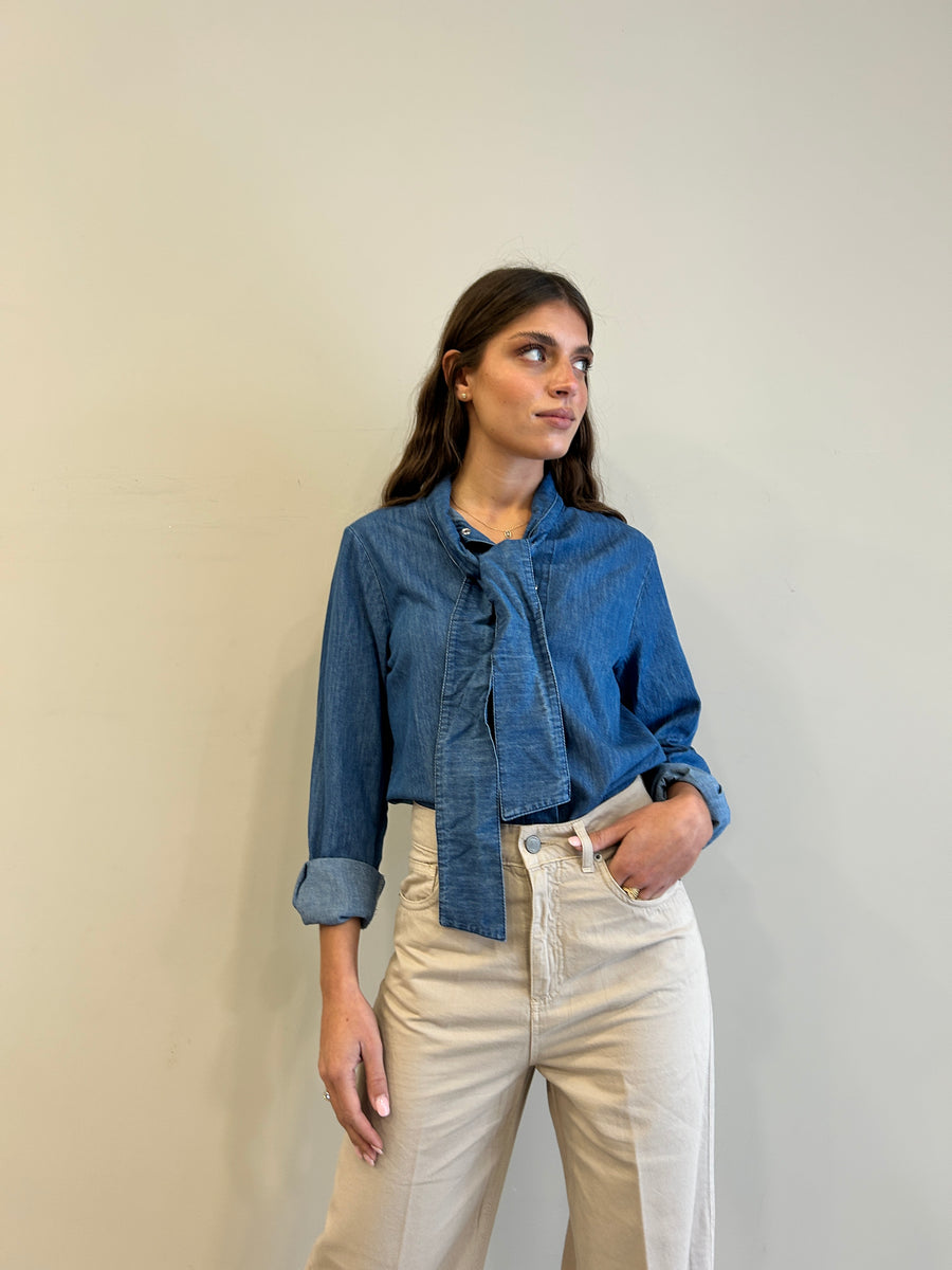 LE STREGHE Camicia fiocco denim blu