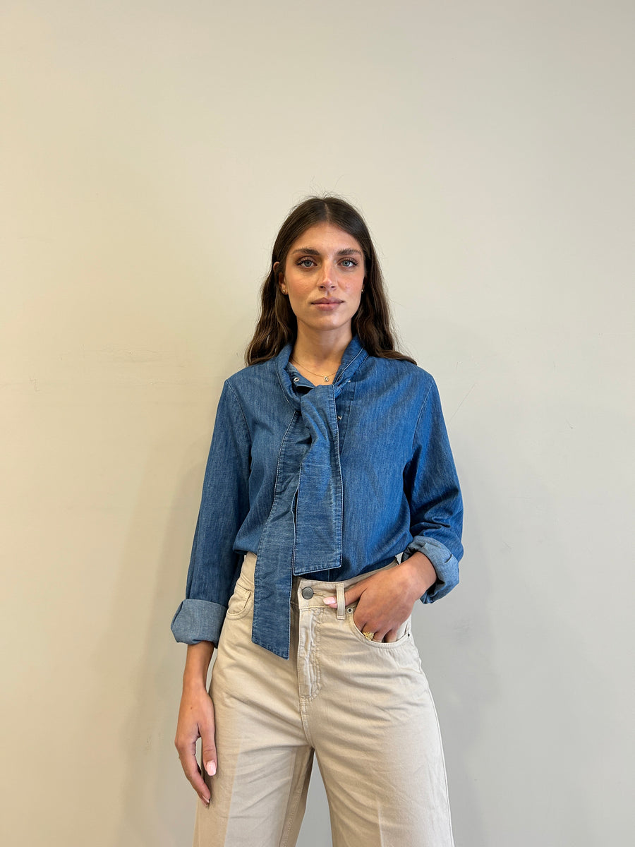 LE STREGHE Camicia fiocco denim blu