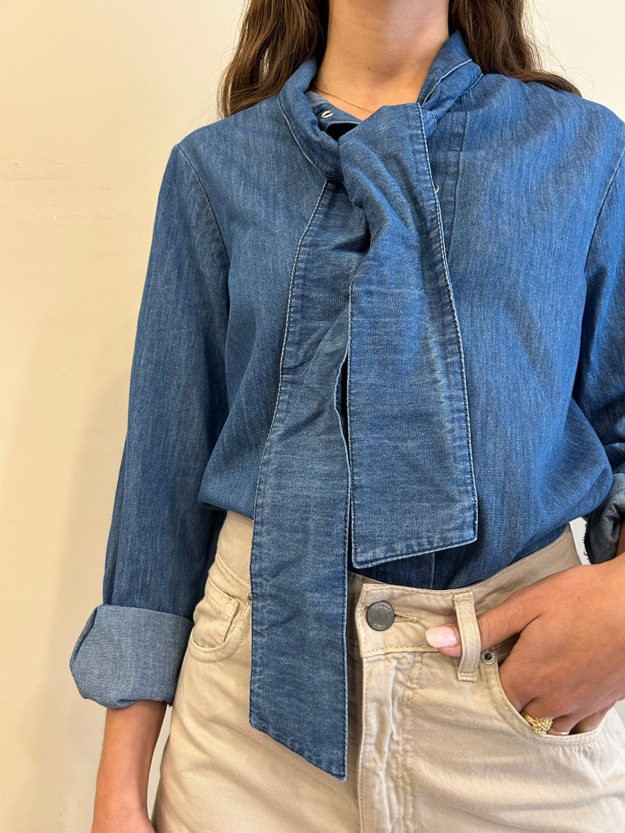 LE STREGHE Camicia fiocco denim blu