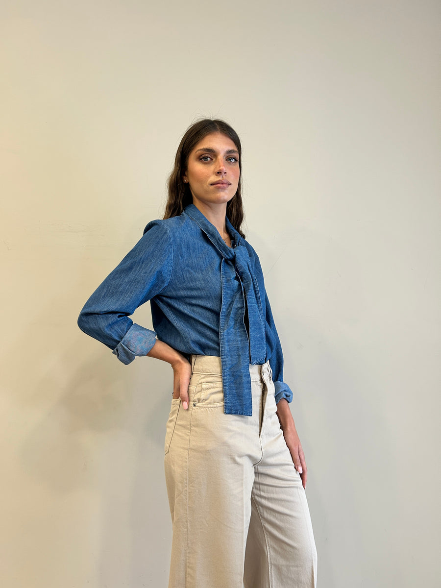 LE STREGHE Camicia fiocco denim blu