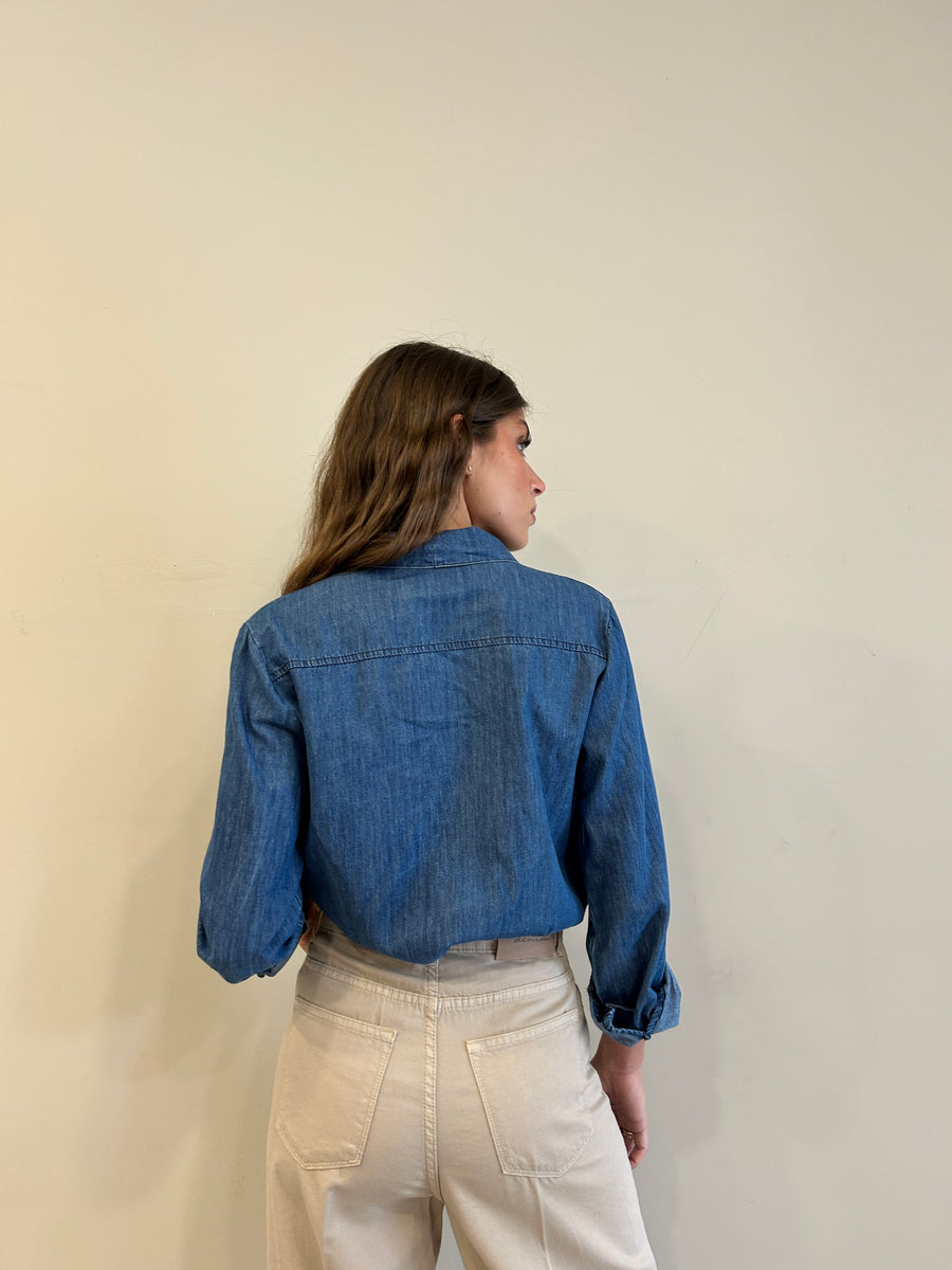 LE STREGHE Camicia fiocco denim blu