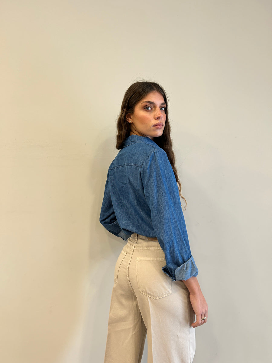 LE STREGHE Camicia fiocco denim blu