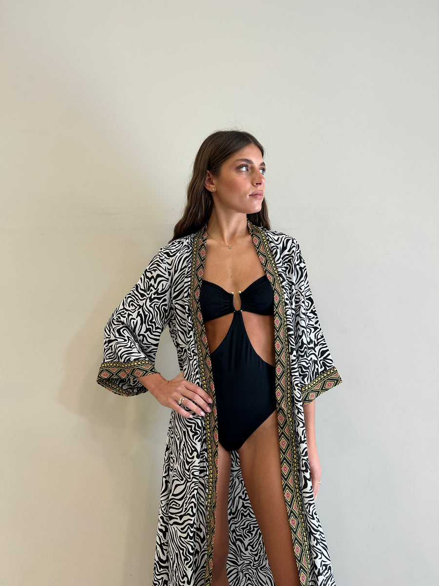 Freelove Kimono Streep Seta Zebra Black