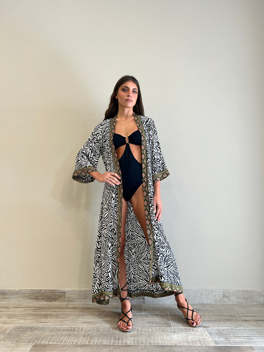 Freelove Kimono Streep Seta Zebra Black