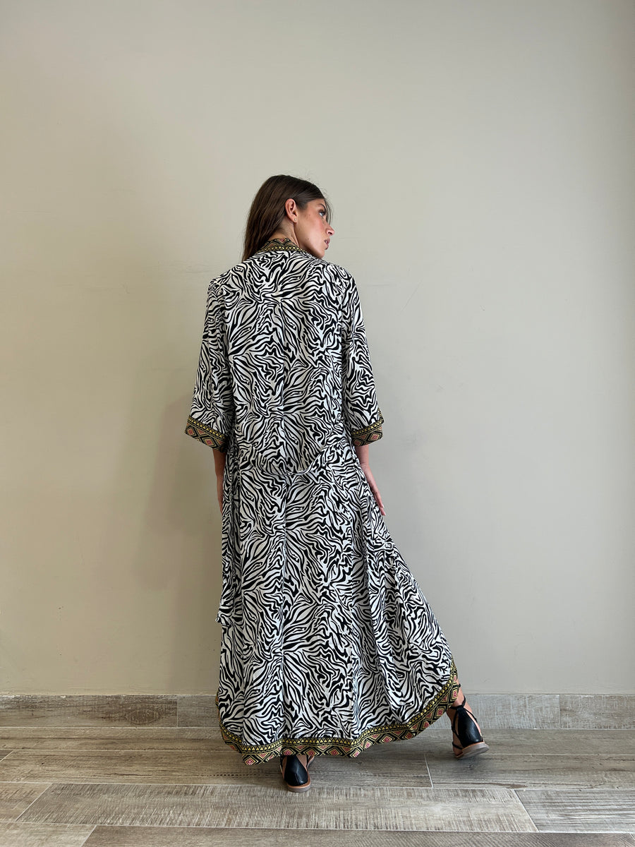 Freelove Kimono Streep Seta Zebra Black