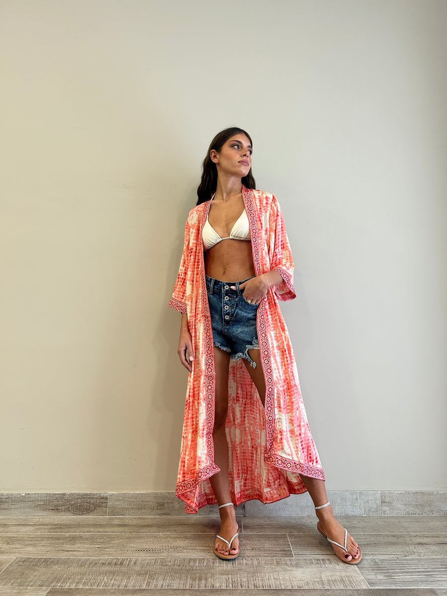 Freelove Kimono Streep Seta Gipsy Coral