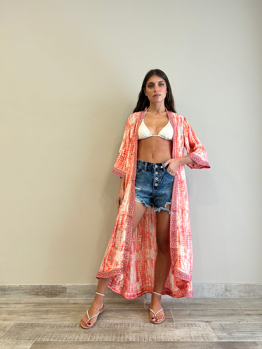 Freelove Kimono Streep Seta Gipsy Coral