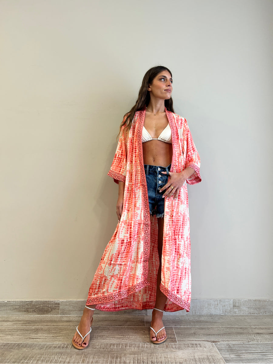 Freelove Kimono Streep Seta Gipsy Coral