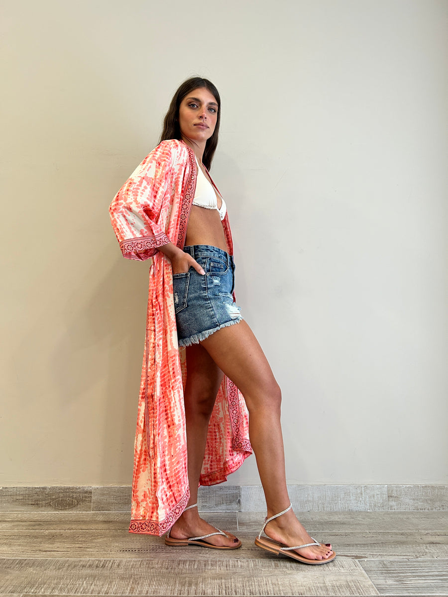 Freelove Kimono Streep Seta Gipsy Coral