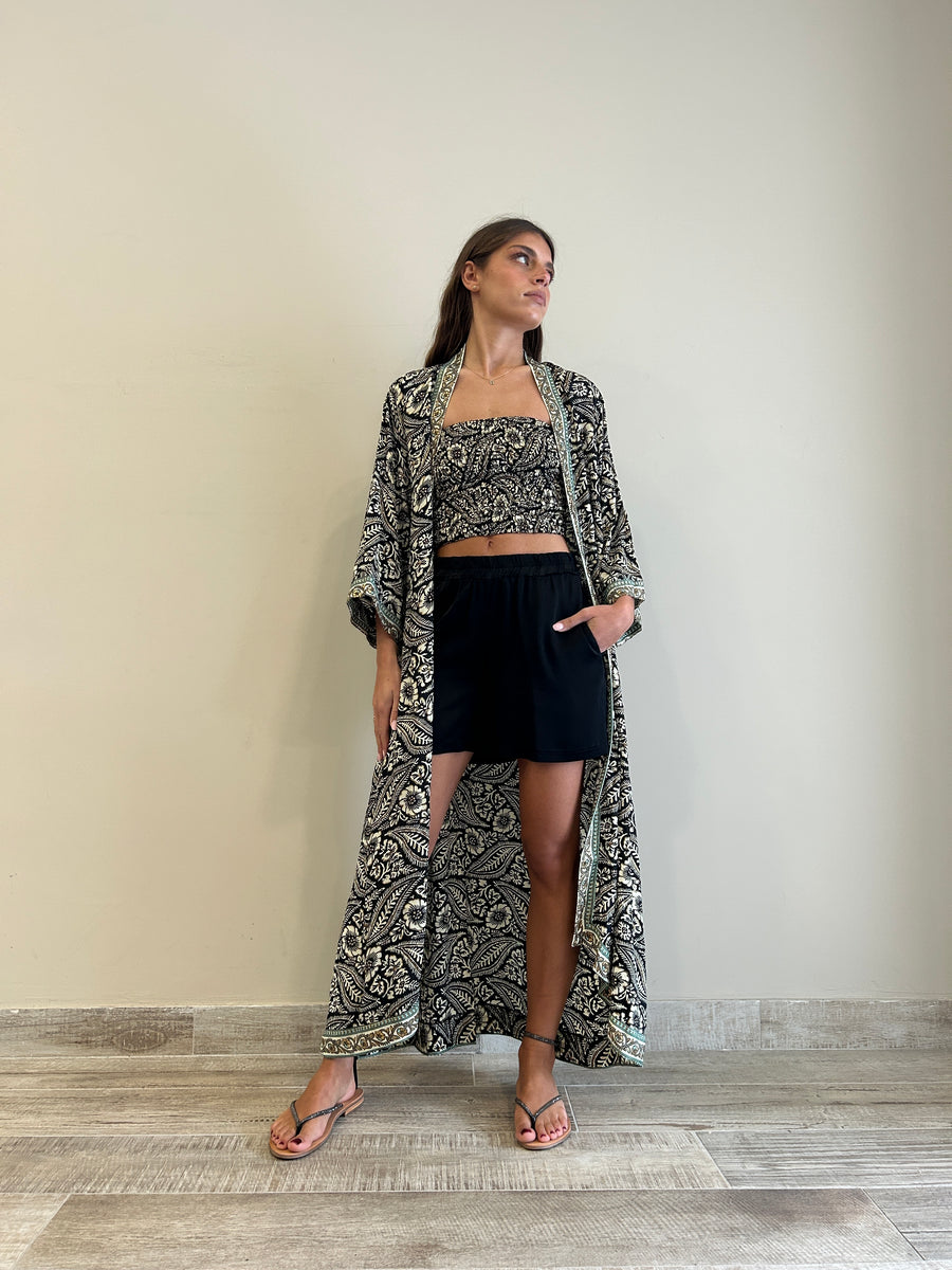 Freelove Kimono Streep Seta Coachella Black