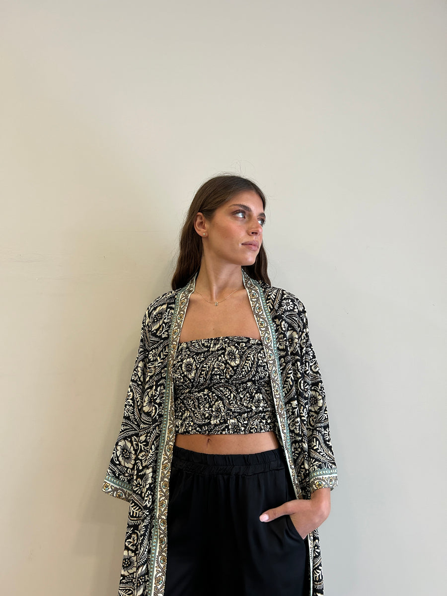 Freelove Kimono Streep Seta Coachella Black