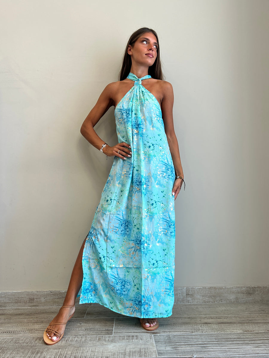 FREELOVE GAIA Abito lungo seta Tie Dye Turquoise