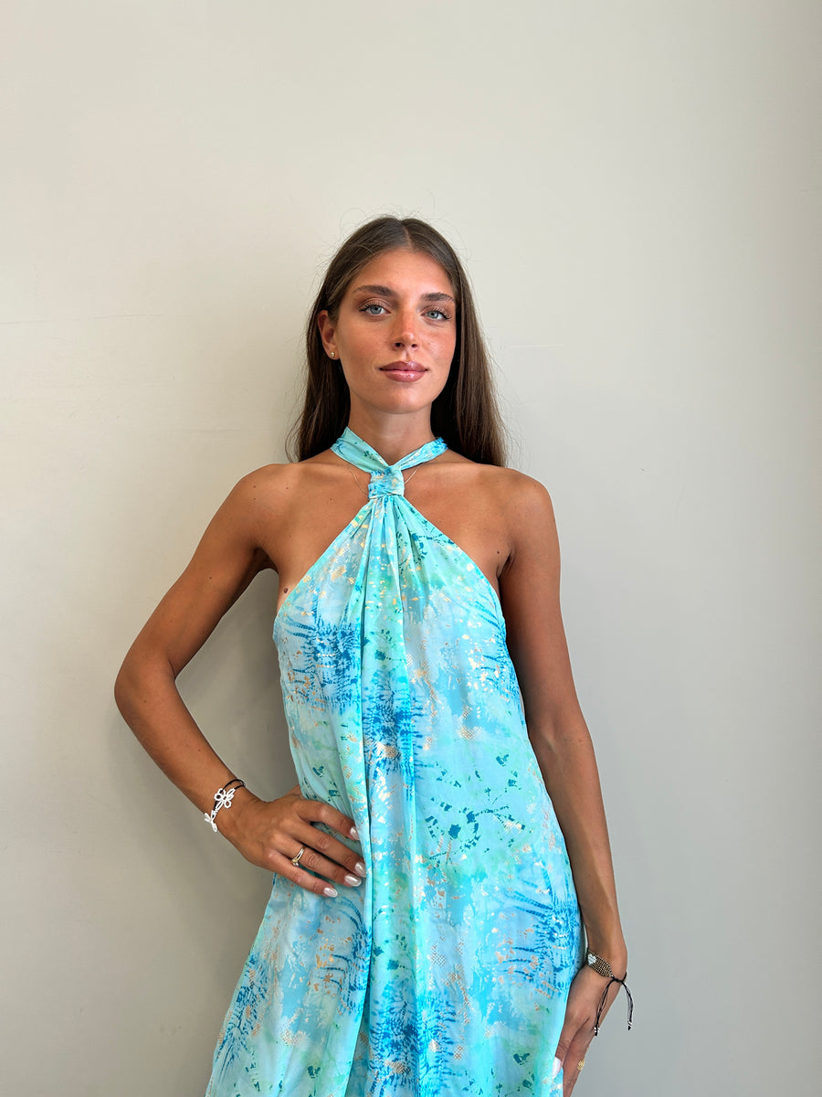 FREELOVE GAIA Abito lungo seta Tie Dye Turquoise