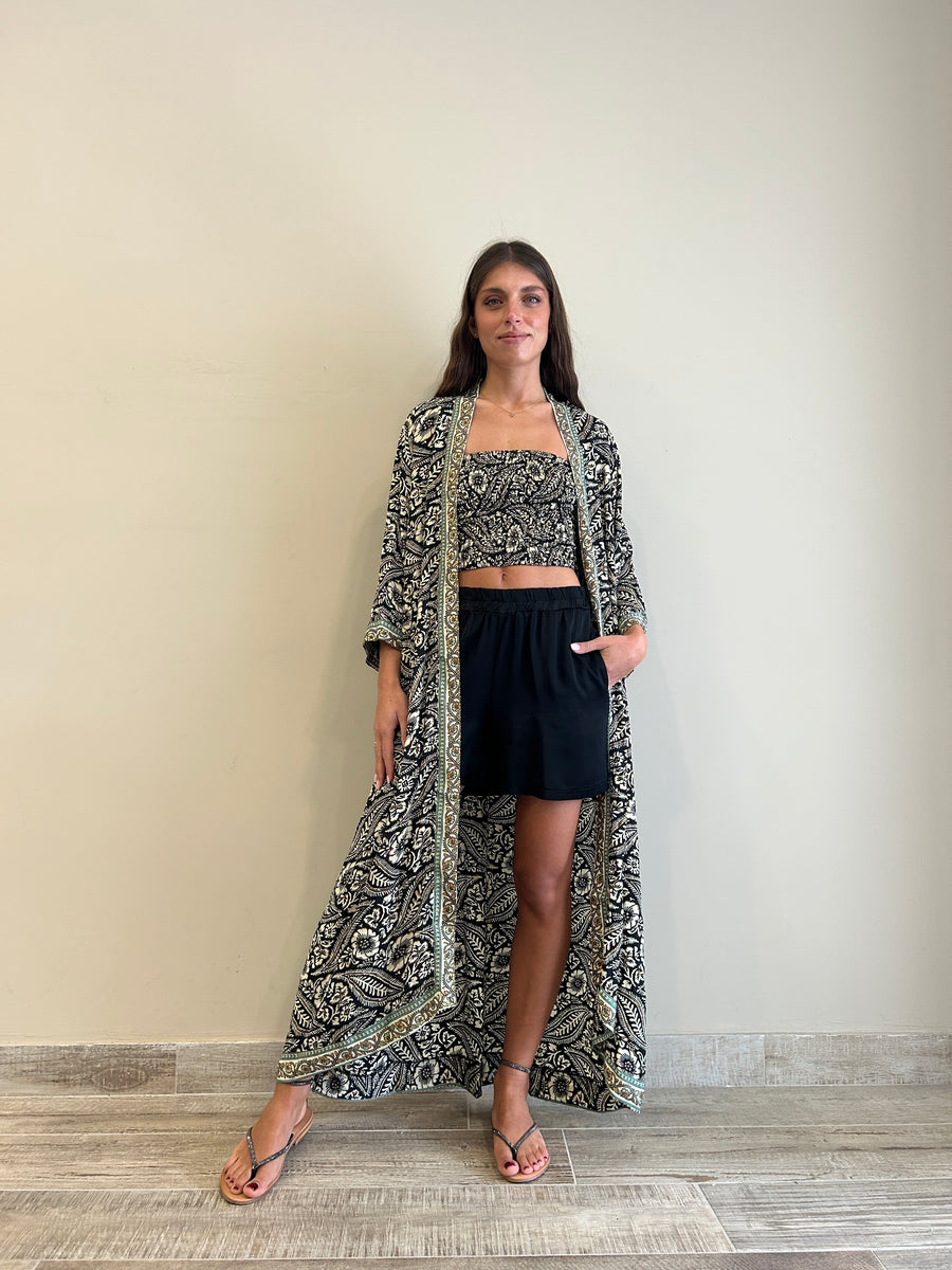 Freelove Kimono Streep Seta Coachella Black