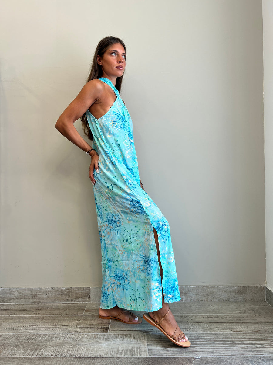 FREELOVE GAIA Abito lungo seta Tie Dye Turquoise