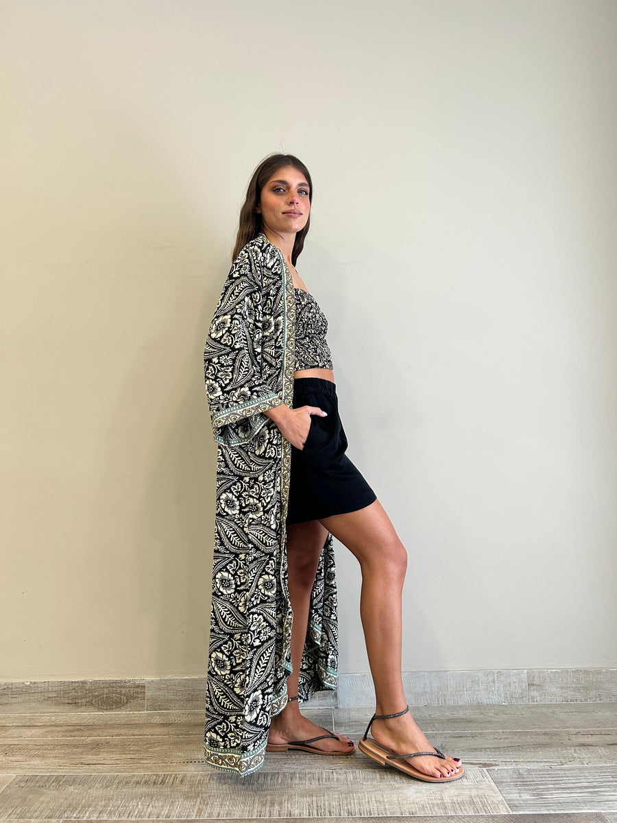 Freelove Kimono Streep Seta Coachella Black