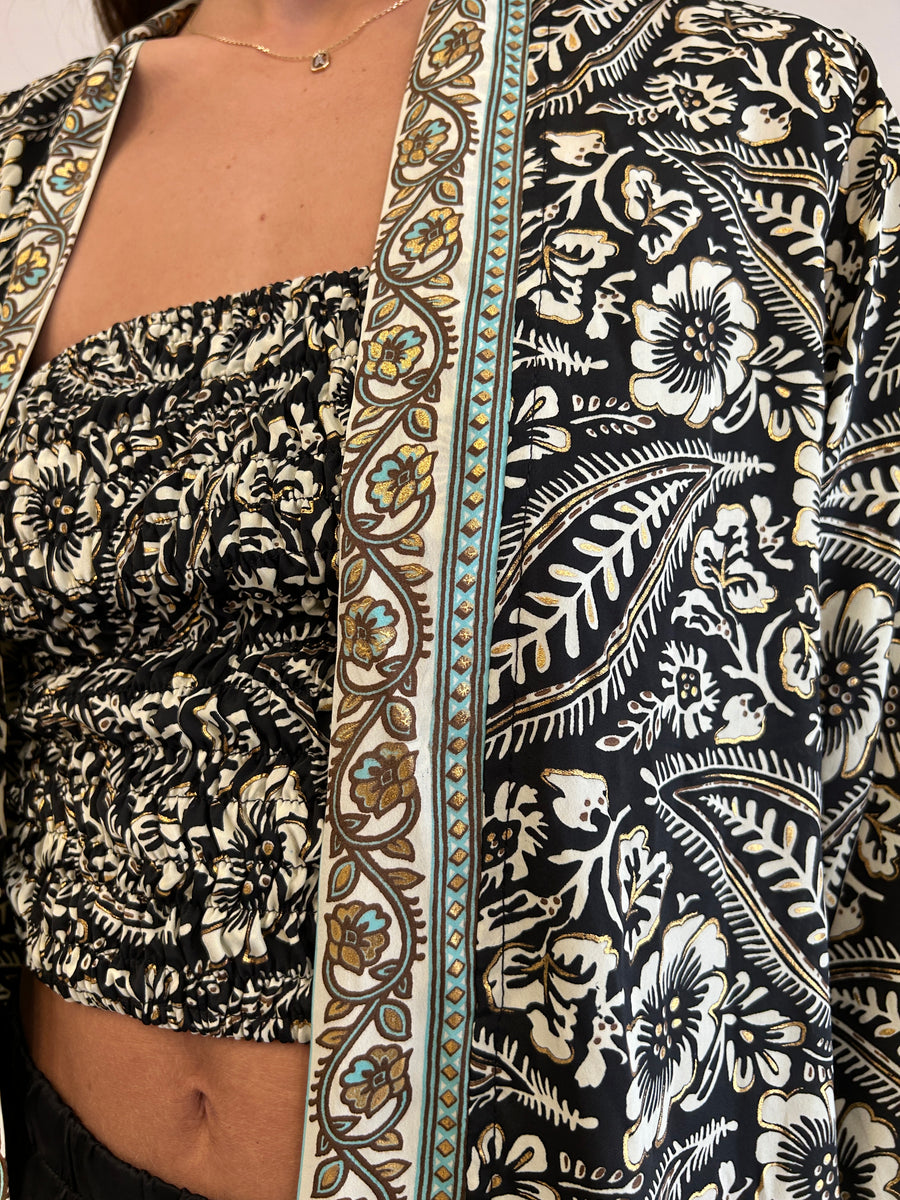 Freelove Kimono Streep Seta Coachella Black
