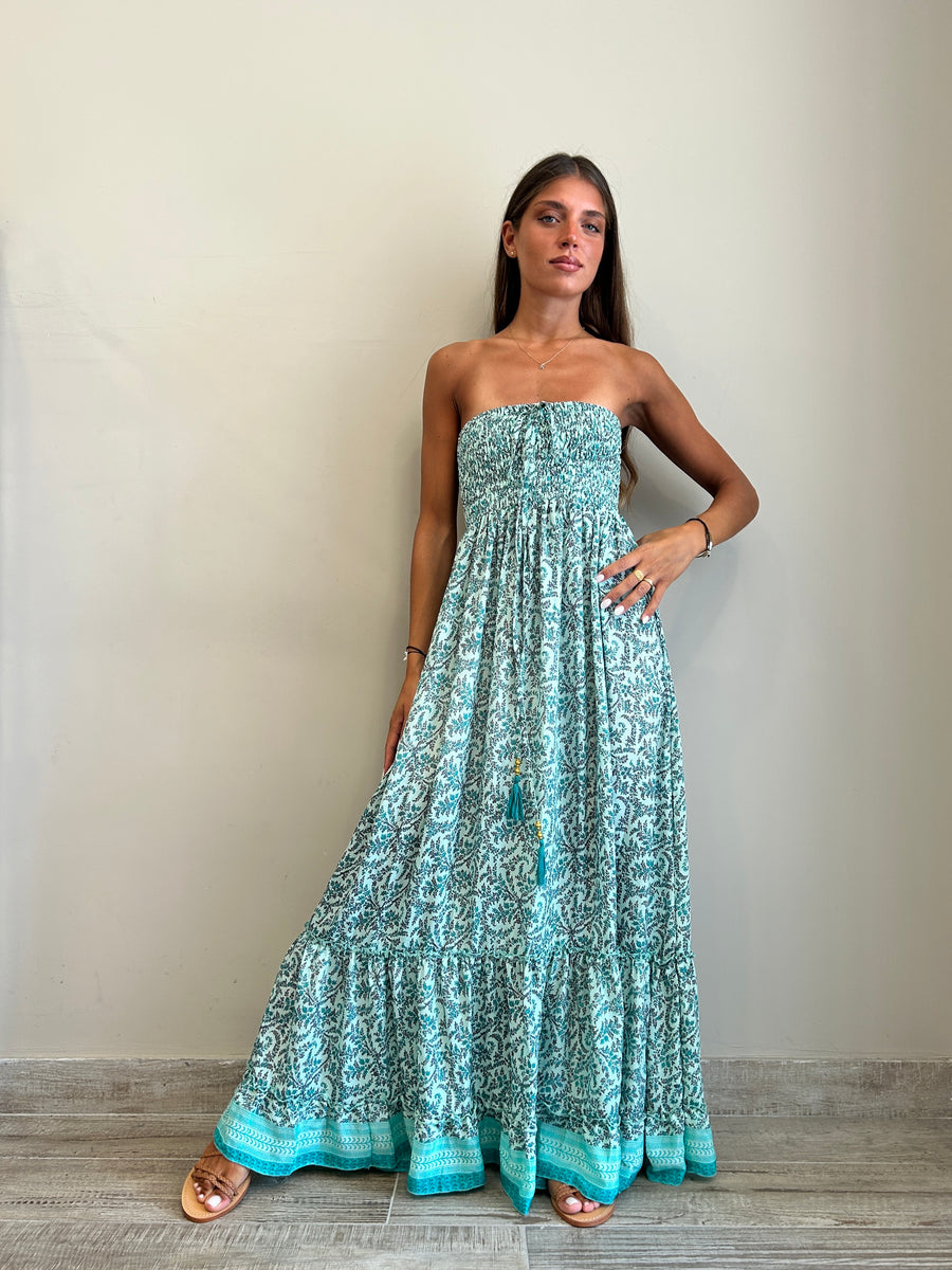 FREELOVE Abito lungo LACE seta Soft Turquoise