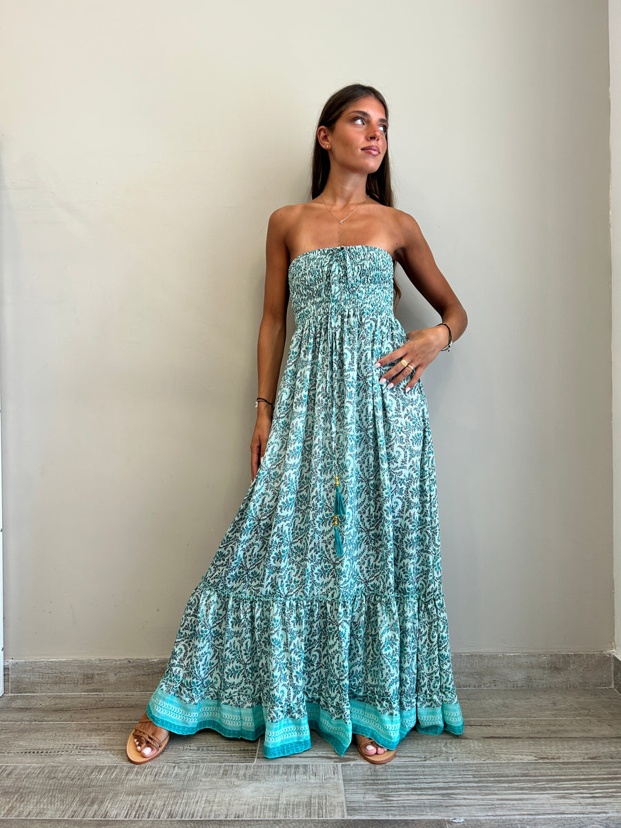 FREELOVE Abito lungo LACE seta Soft Turquoise